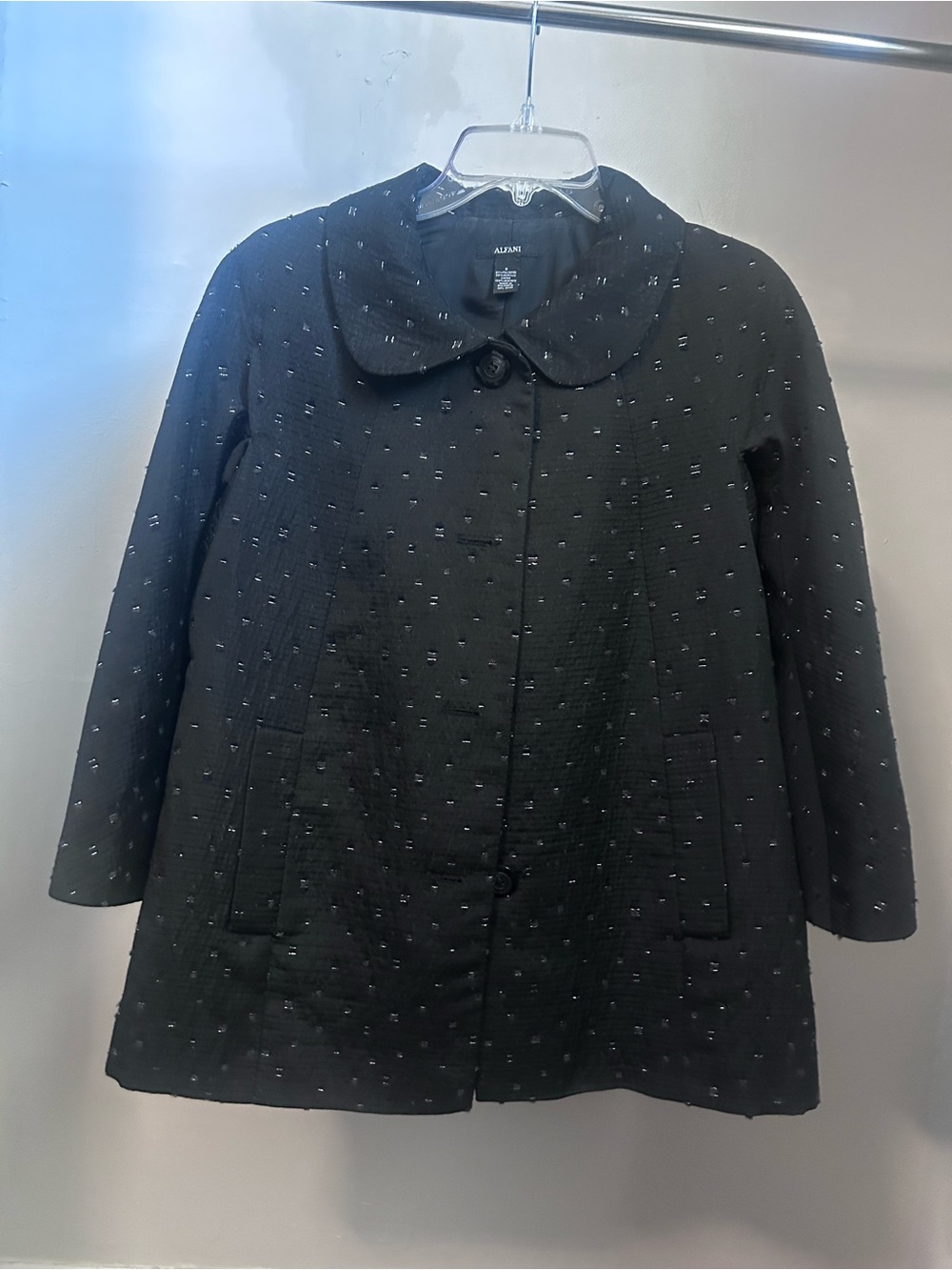 Alfani Black Textured Metallic Accent Swing Coat Size Small